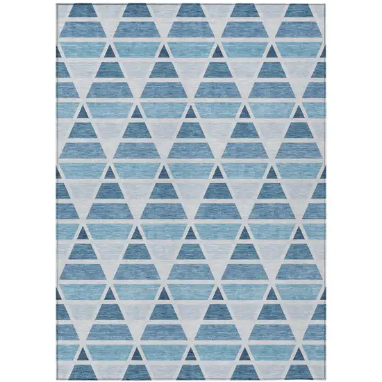 Blue And Silver Geometric Washable Indoor Outdoor Area Rug Photo 2