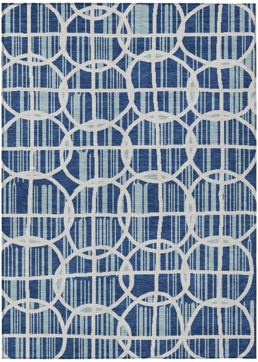 Blue And Silver Geometric Washable Indoor Outdoor Area Rug Photo 2