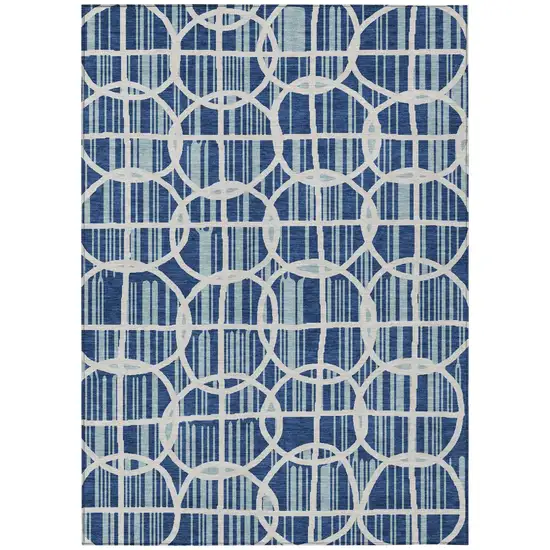 Blue And Silver Geometric Washable Indoor Outdoor Area Rug Photo 2