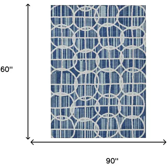 Blue And Silver Geometric Washable Indoor Outdoor Area Rug Photo 5