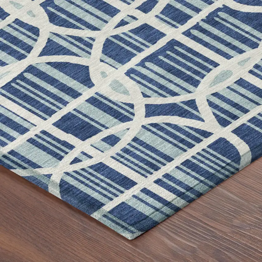 Blue And Silver Geometric Washable Indoor Outdoor Area Rug Photo 3