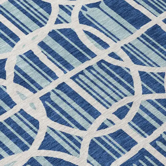 Blue And Silver Geometric Washable Indoor Outdoor Area Rug Photo 4