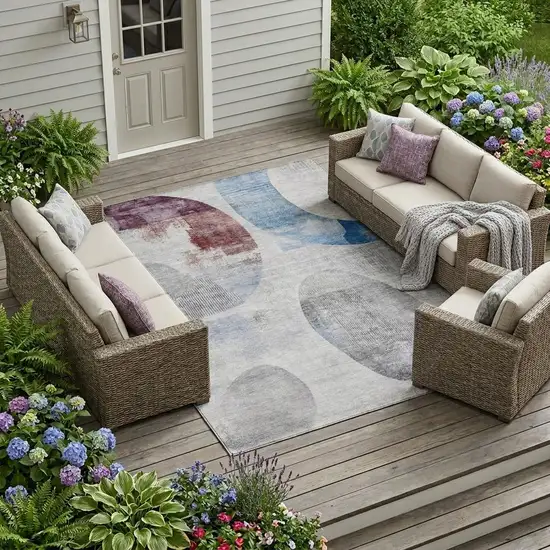 Blue And Silver Geometric Washable Indoor Outdoor Area Rug Photo 1