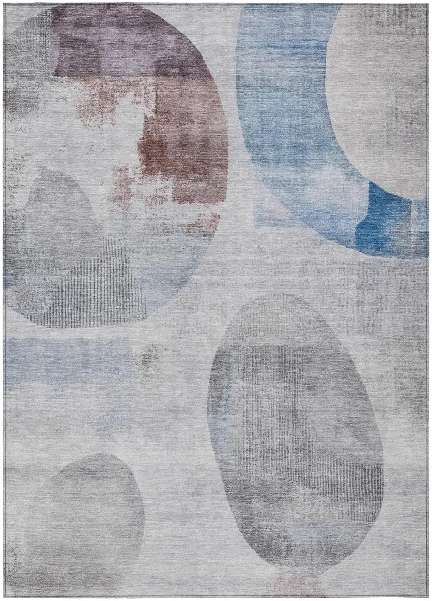 Blue And Silver Geometric Washable Indoor Outdoor Area Rug Photo 2