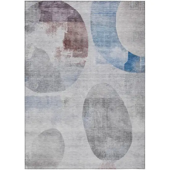 Blue And Silver Geometric Washable Indoor Outdoor Area Rug Photo 2
