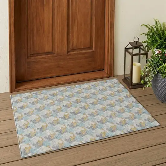 Blue And Silver Geometric Washable Indoor Outdoor Area Rug Photo 1