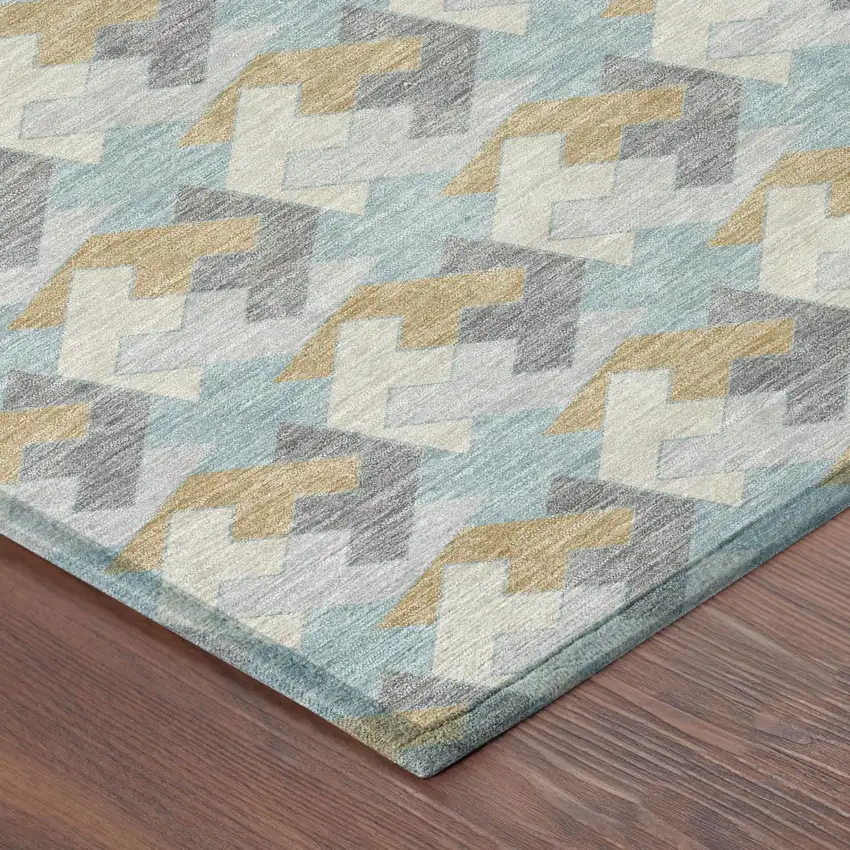Blue And Silver Geometric Washable Indoor Outdoor Area Rug Photo 3