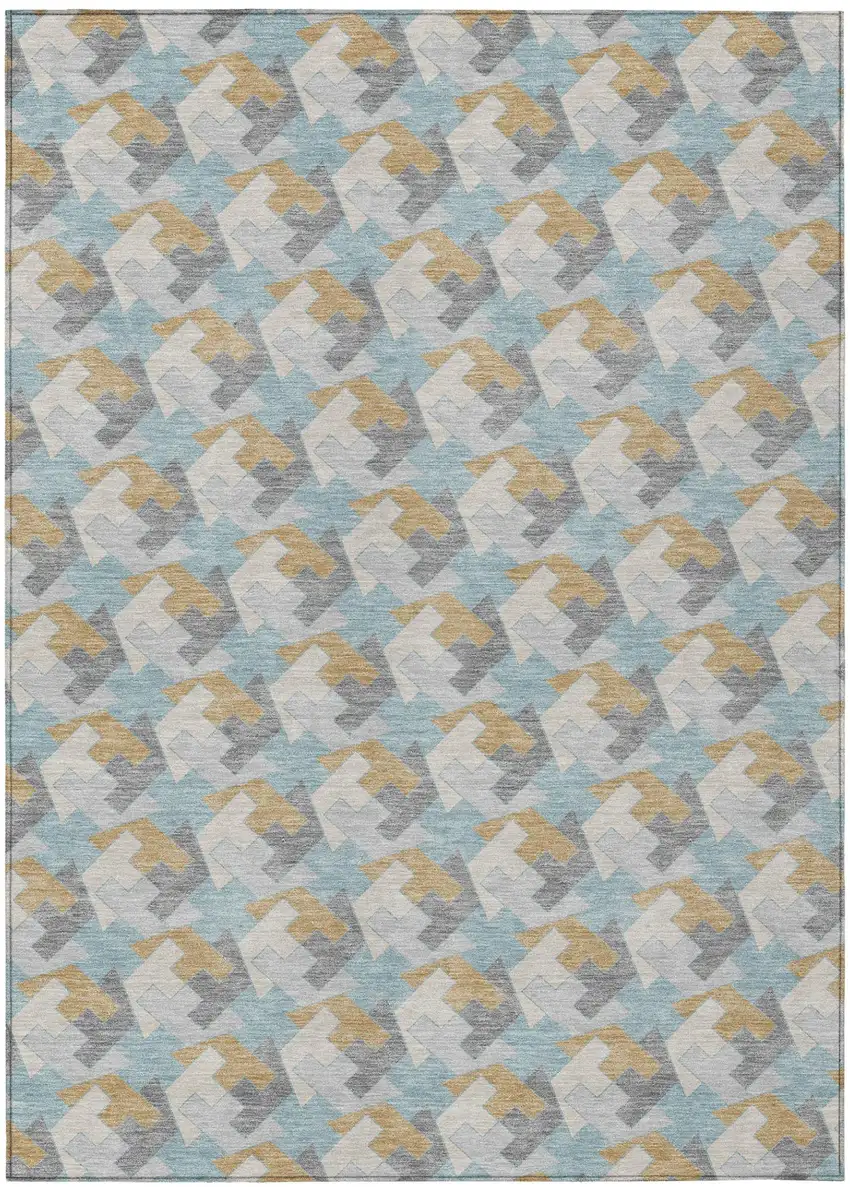 Blue And Silver Geometric Washable Indoor Outdoor Area Rug Photo 2
