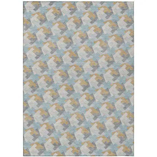 Blue And Silver Geometric Washable Indoor Outdoor Area Rug Photo 2