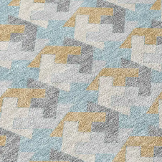 Blue And Silver Geometric Washable Indoor Outdoor Area Rug Photo 4