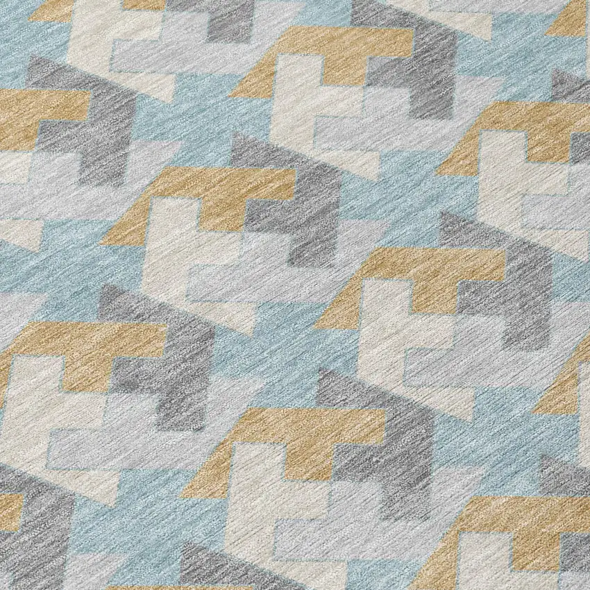 Blue And Silver Geometric Washable Indoor Outdoor Area Rug Photo 4