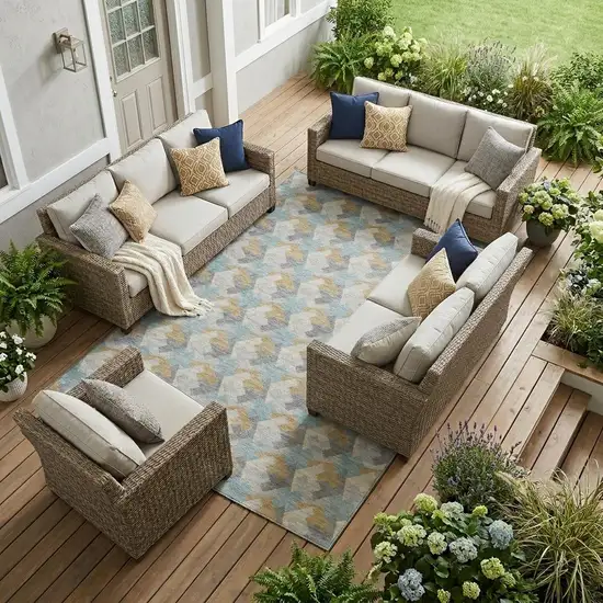 Blue And Silver Geometric Washable Indoor Outdoor Area Rug Photo 1
