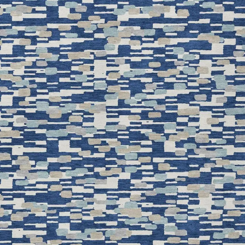 Blue And Silver Geometric Washable Indoor Outdoor Area Rug Photo 3