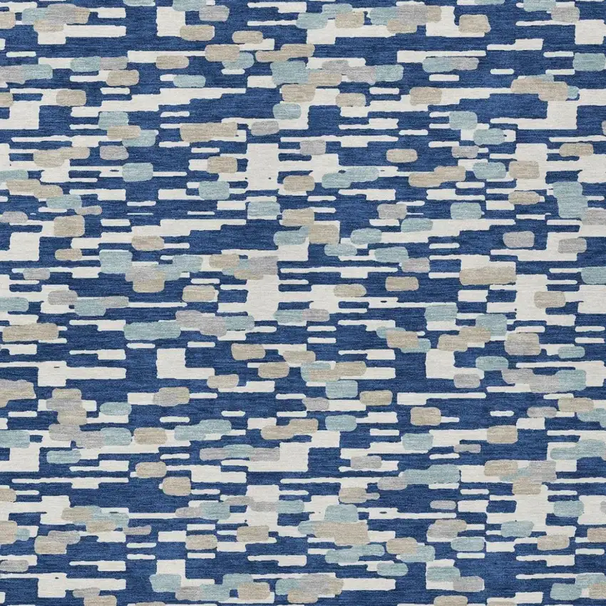 Blue And Silver Geometric Washable Indoor Outdoor Area Rug Photo 2