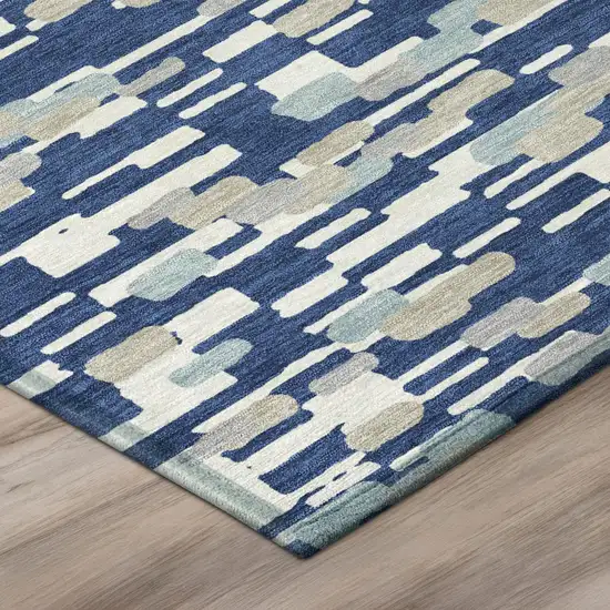Blue And Silver Geometric Washable Indoor Outdoor Area Rug Photo 4