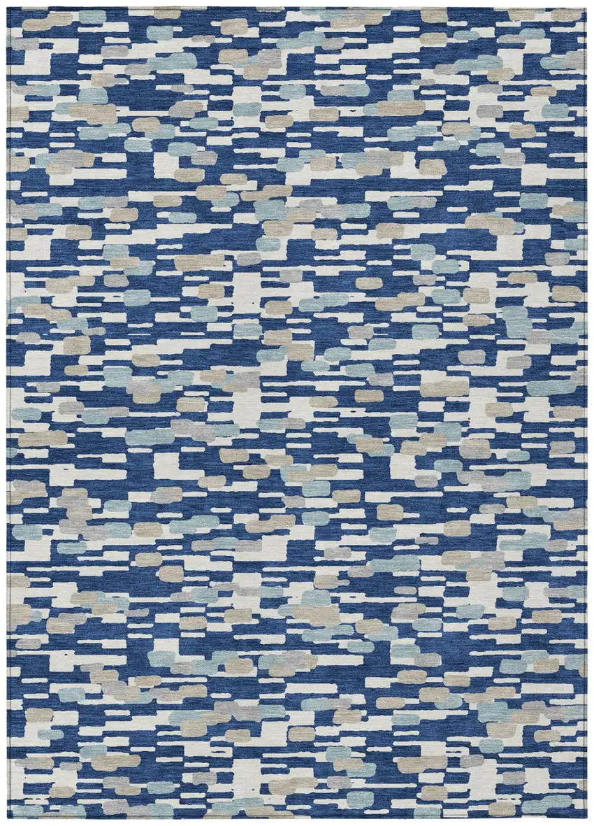 Blue And Silver Geometric Washable Indoor Outdoor Area Rug Photo 1