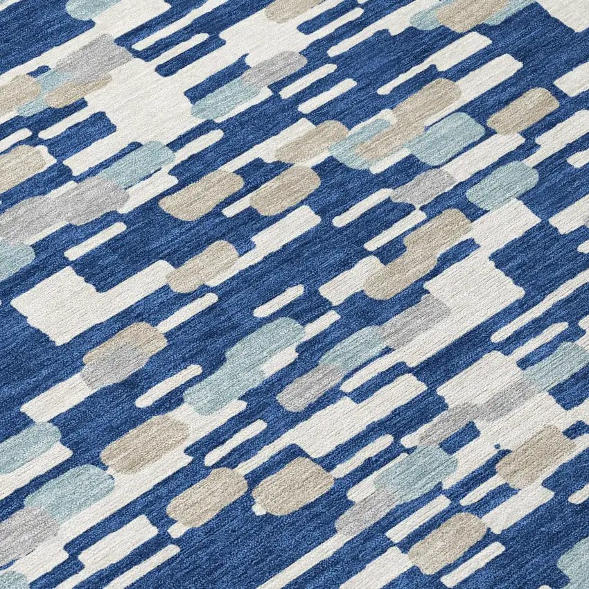 Blue And Silver Geometric Washable Indoor Outdoor Area Rug Photo 5
