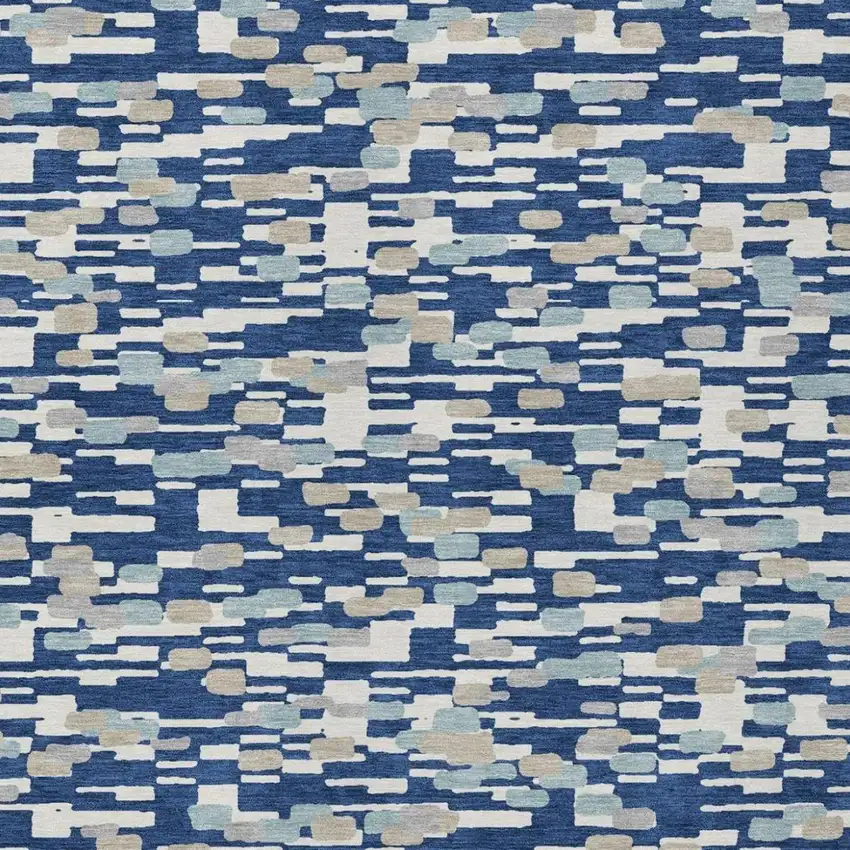 Blue And Silver Geometric Washable Indoor Outdoor Area Rug Photo 3