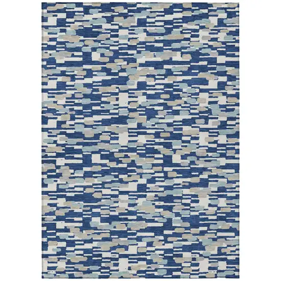 Blue And Silver Geometric Washable Indoor Outdoor Area Rug Photo 2