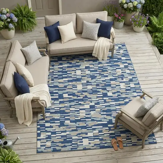 Blue And Silver Geometric Washable Indoor Outdoor Area Rug Photo 1