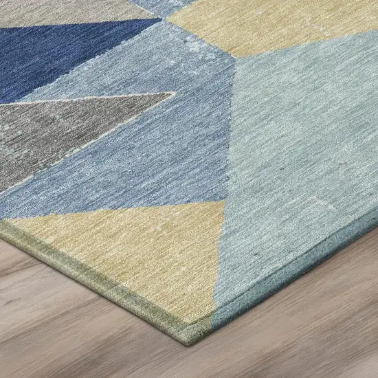 Blue And Silver Geometric Washable Indoor Outdoor Area Rug Photo 4