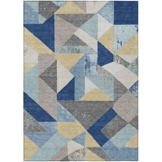 Blue And Silver Geometric Washable Indoor Outdoor Area Rug Photo 1