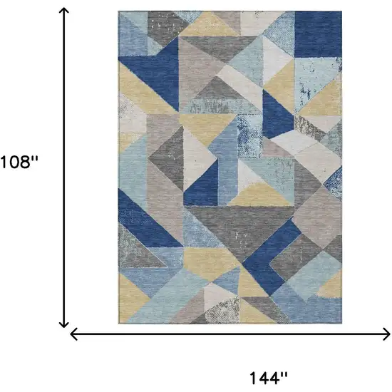 Blue And Silver Geometric Washable Indoor Outdoor Area Rug Photo 6