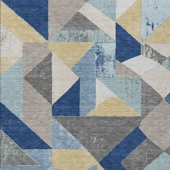 Blue And Silver Geometric Washable Indoor Outdoor Area Rug Photo 2