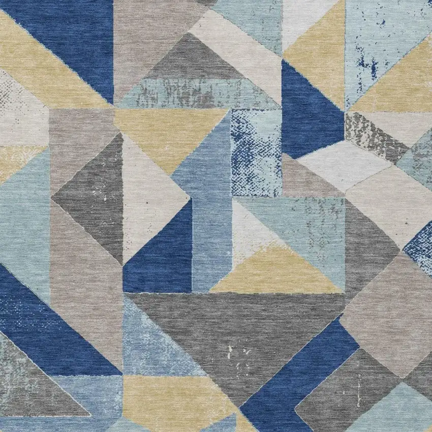 Blue And Silver Geometric Washable Indoor Outdoor Area Rug Photo 3