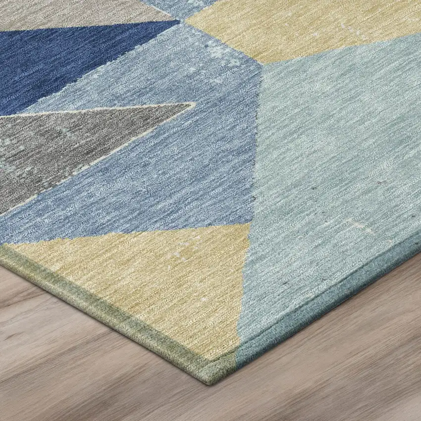 Blue And Silver Geometric Washable Indoor Outdoor Area Rug Photo 4