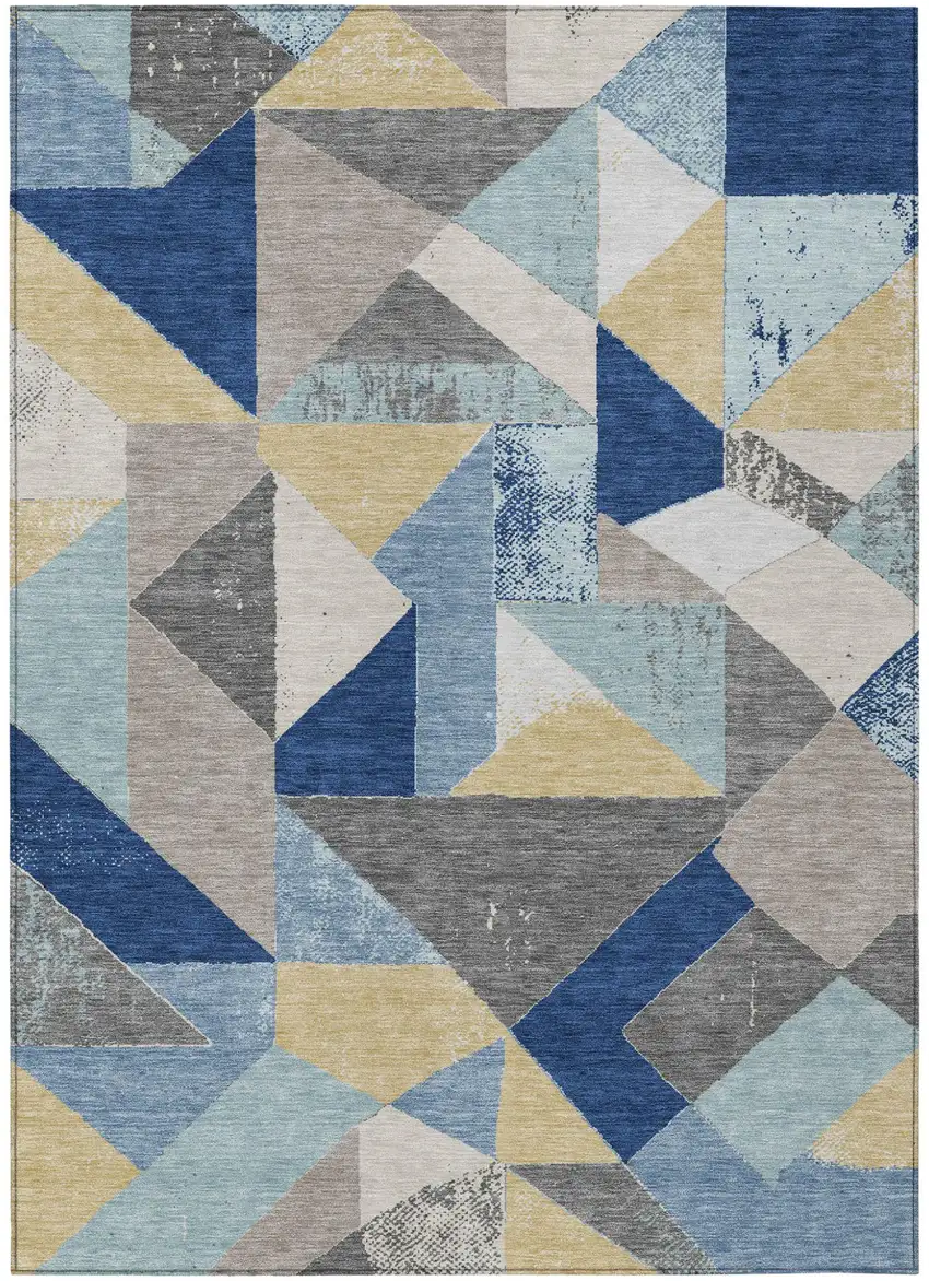 Blue And Silver Geometric Washable Indoor Outdoor Area Rug Photo 1