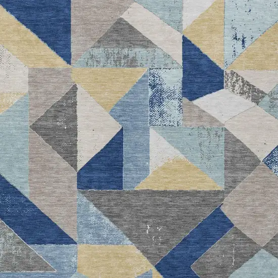 Blue And Silver Geometric Washable Indoor Outdoor Area Rug Photo 3