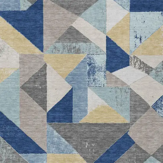 Blue And Silver Geometric Washable Indoor Outdoor Area Rug Photo 2