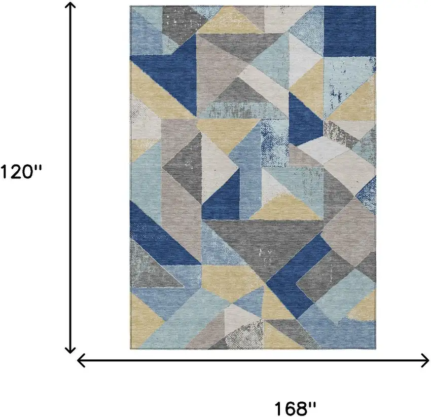Blue And Silver Geometric Washable Indoor Outdoor Area Rug Photo 6