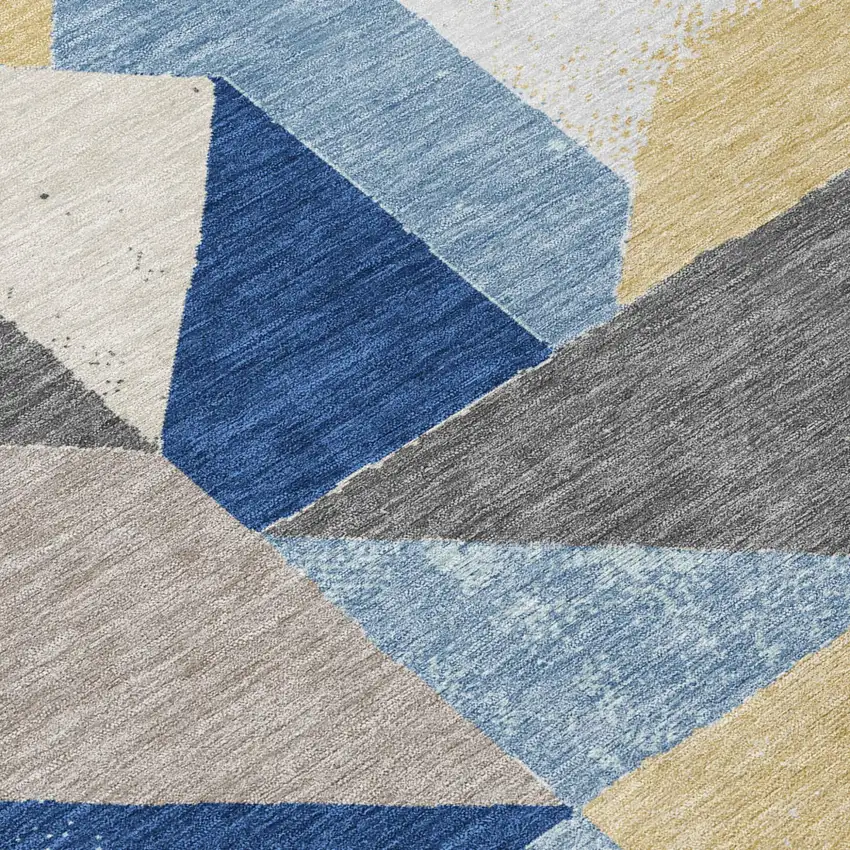 Blue And Silver Geometric Washable Indoor Outdoor Area Rug Photo 5