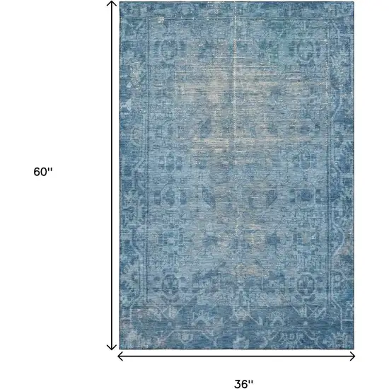 Blue And Silver Oriental Washable Area Rug With UV Protection Photo 3