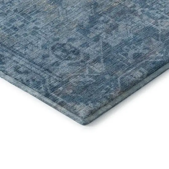 Blue And Silver Oriental Washable Area Rug With UV Protection Photo 6