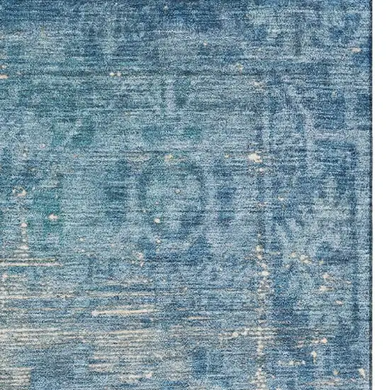 Blue And Silver Oriental Washable Area Rug With UV Protection Photo 3