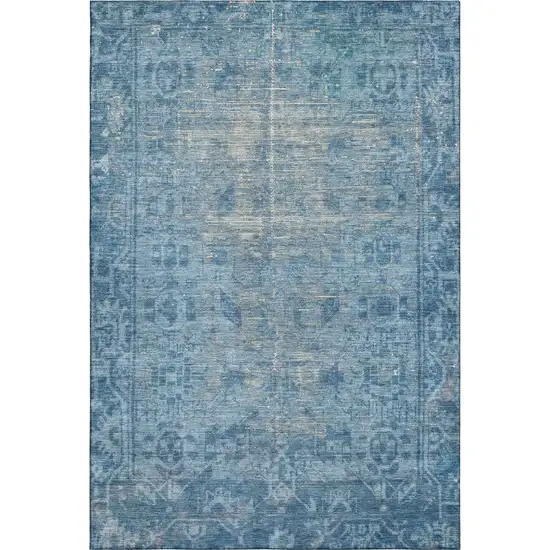 Blue And Silver Oriental Washable Area Rug With UV Protection Photo 1