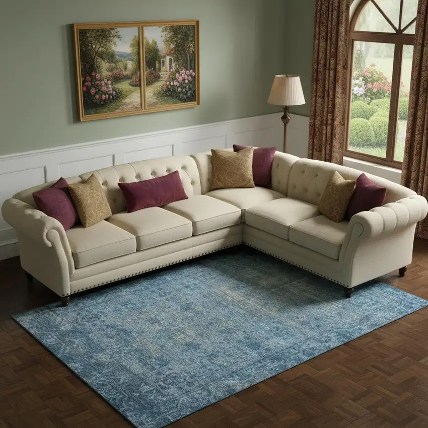 Blue And Silver Oriental Washable Area Rug With UV Protection Photo 2