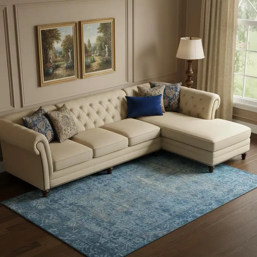 Blue And Silver Oriental Washable Area Rug With UV Protection Photo 2