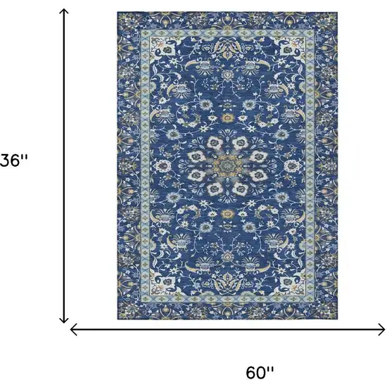 Blue And Silver Oriental Washable Indoor Outdoor Area Rug Photo 5