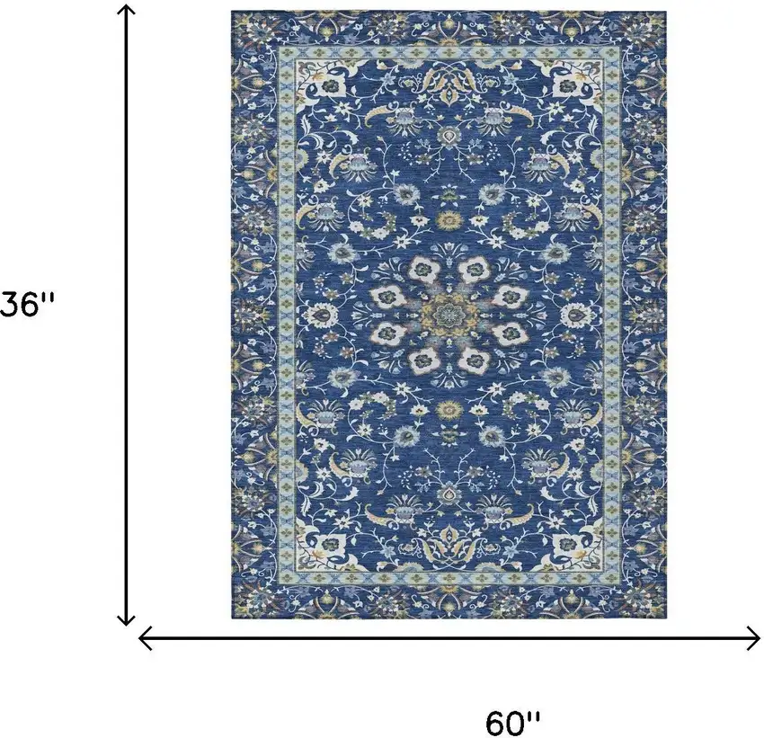 Blue And Silver Oriental Washable Indoor Outdoor Area Rug Photo 5