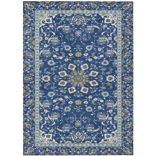 Blue And Silver Oriental Washable Indoor Outdoor Area Rug Photo 2