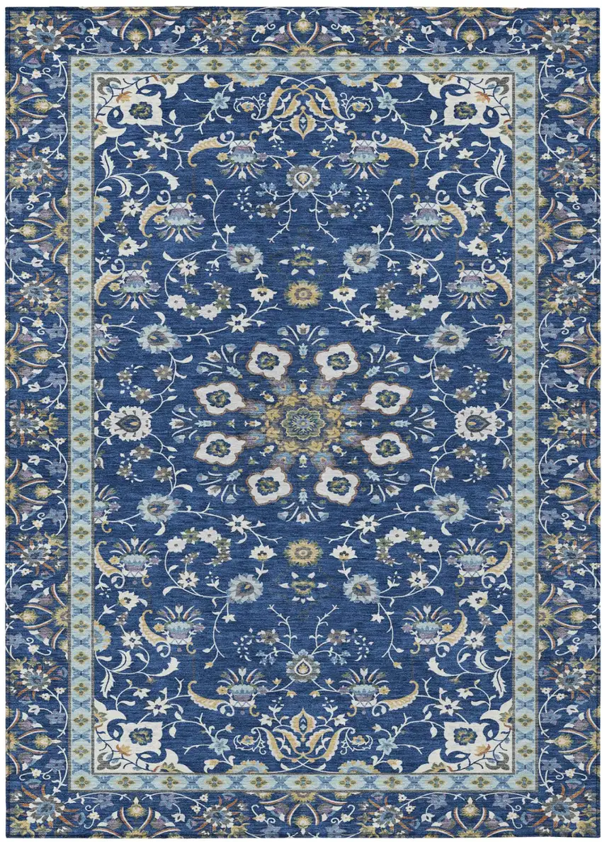 Blue And Silver Oriental Washable Indoor Outdoor Area Rug Photo 2