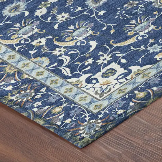 Blue And Silver Oriental Washable Indoor Outdoor Area Rug Photo 3