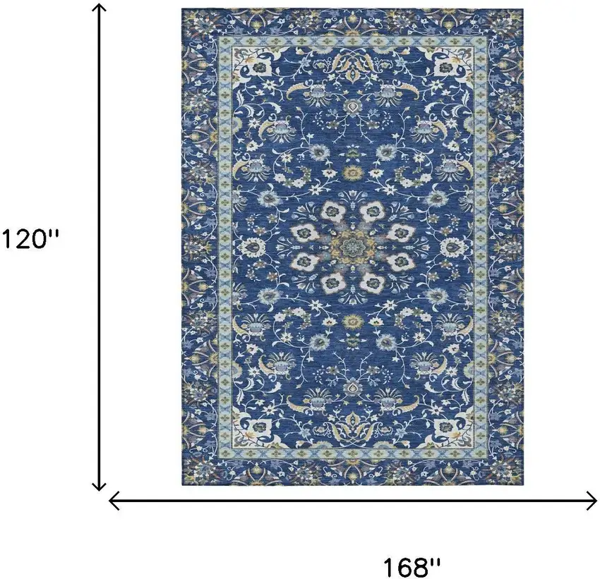 Blue And Silver Oriental Washable Indoor Outdoor Area Rug Photo 5