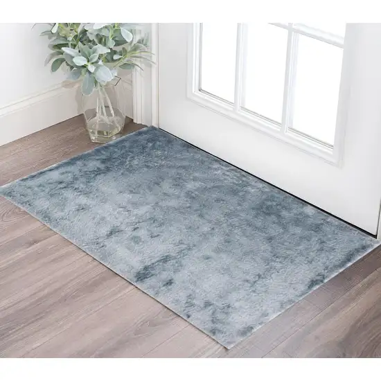 Blue And Silver Shag Tufted Handmade Area Rug Photo 1