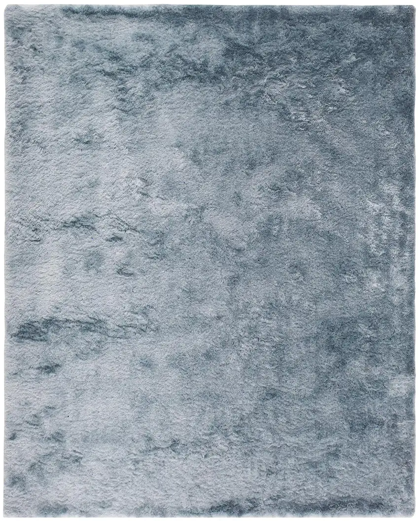 Blue And Silver Shag Tufted Handmade Area Rug Photo 1