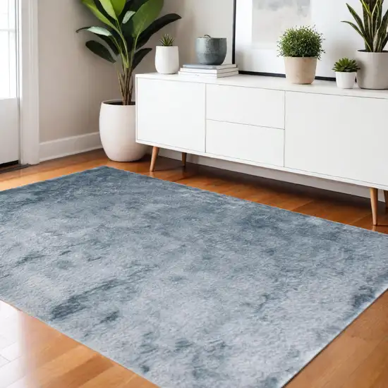 Blue And Silver Shag Tufted Handmade Area Rug Photo 1